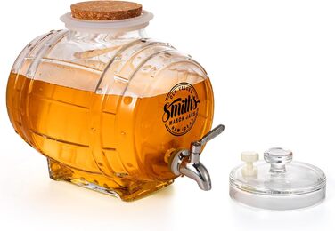 Smiths Mason Jars 5L Refrigerator Water Dispenser with Steel Tap and Glass Lid - Easy pouring with metal tap and space-saving design - ideal for infused waters and juices