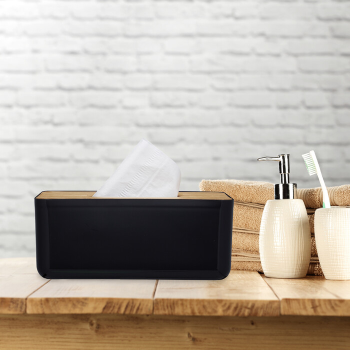 Relaxdays Cosmetic Tissue Box with Wooden Lid