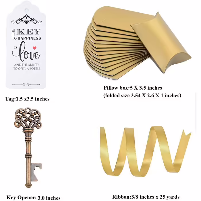 Makhry 50-Piece Skeleton Bottle Opener Wedding Bottle Opener Wedding Key Souvenir Gift Set Gift Set with Box, Band, Label (Antique Copper)