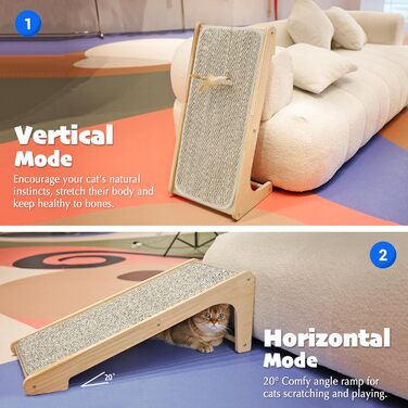 PETKARAY Дряпка для котів, L-подібна, 68 см, з сизалю, для стіни та кута, з котячою м'ятою та іграшкою мишкою