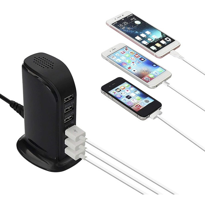 Зарядний пристрій USB мережевий 30W, 6 портів, для iPhone 12/13/14, Samsung Galaxy S22 Ultra/Z Fold/Z Flip, планшетів - Чорний