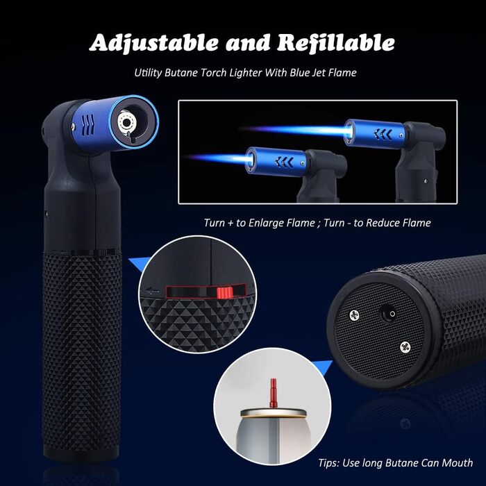Лампа-пальник Promise з регульованим полум'ям Jet Flame, наповнювана бутаном, для свічок, приготування їжі, гриля, зварювання, полювання (чорна)