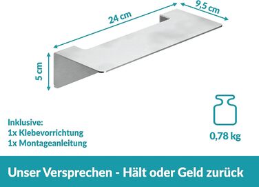 WEISSENSTEIN Badablage without Drilling from Stainless Steel - Self-Adhesive Shelf for the Bathroom - 14 x 9.5 x 5 cm (24 cm, Silver)