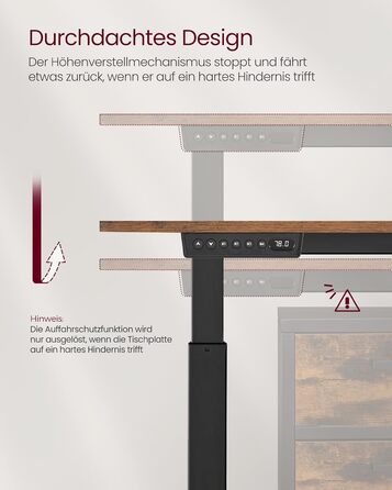 VASAGLE Electric Height Adjustable Desk, 60 x 120 x (72-120) cm, Memory Function, Wood & Steel Frame, Vintage Brown