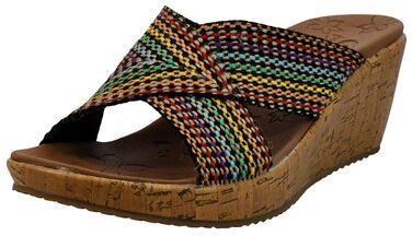 Босоніжки жіночі Skechers Beverlee-Delighted на танкетці, 37 EU, широка колодка, багатокольорові