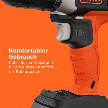 Акумуляторний дриль-шуруповерт BLACK+DECKER BCD001C1-QW (18V, 1.5 Ah, 10 мм) з акумулятором та зарядним пристроєм