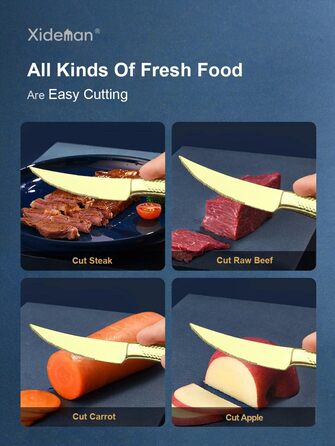 Набір столових приборів на 6 осіб, 24 предмети, нержавіюча сталь 18/10, золотий титан, сучасний дизайн, з двостороннім зазубреним ножем, для посудомийної машини