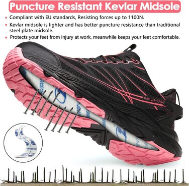 Черевики робочі чоловічі/жіночі, захисні черевики зі сталевим підноском, легкі, дихаючі, EU 37-46 (Рожевий, 39 EU)
