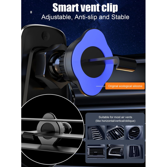 Бездротовий автомобільний зарядний пристрій AmazeFan 15W Qi з тримачем для телефону, чорний