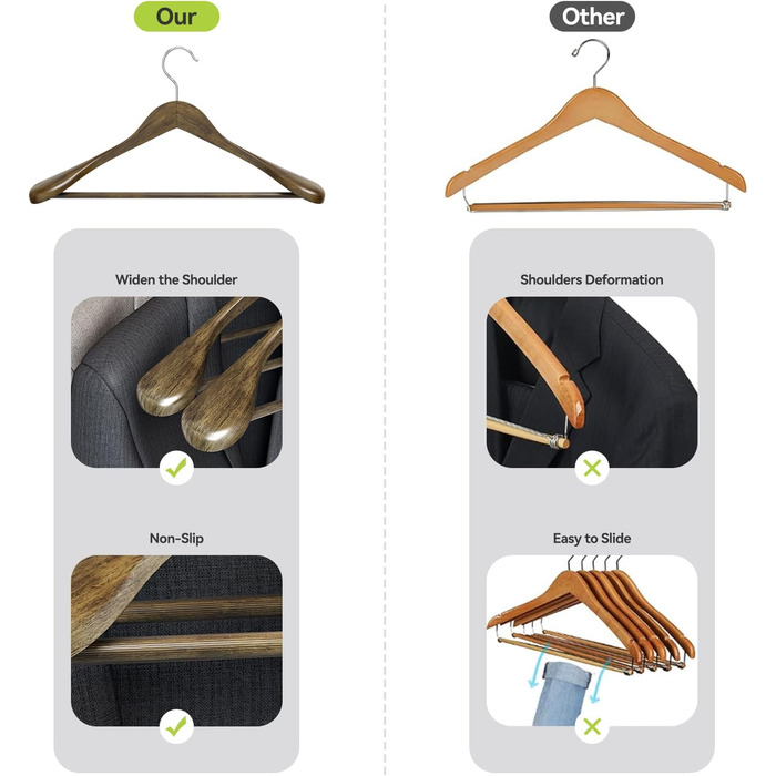 Дерев'яні вішалки для одягу AWY04N (Медовий колір, 10 шт.) - для костюмів, сорочок, пальто