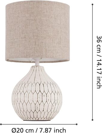Настільна лампа EGLO Bellariva: кераміка, кремовий колір, тканина білого кольору, з вимикачем, E14, для вітальні та спальні
