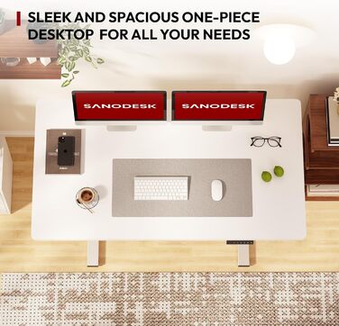 Електричний регульований стіл Sanodesk, 100x60 см, білий, з пам'яттю налаштувань