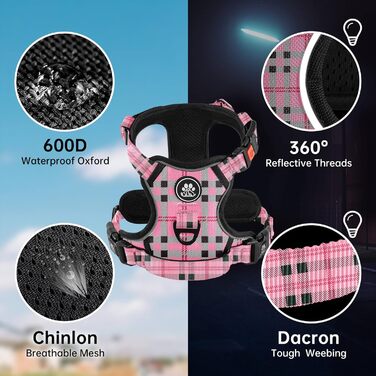 Шлейка для собак середнього розміру NESTROAD, розмір M, анти-тягнуча, з гамаком, безпечна, для собак, середній розмір, обхват шиї 33~43 см, обхват грудей 43~64 см, з підкладкою, рожевий принт