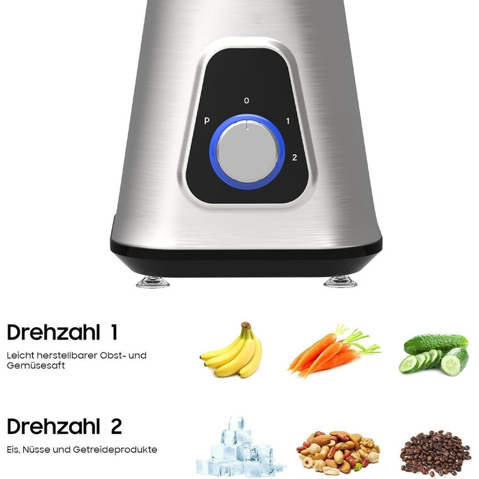 iceagle Stand Mixer Smoothie Maker - Electric Blender 1300W | 2-in-1 Mixer, 1.5L Jug & 600ml Cup, Ice-Crush Function, 2 Speed Settings, Pulse Function, 22000RPM for Smooth Blending