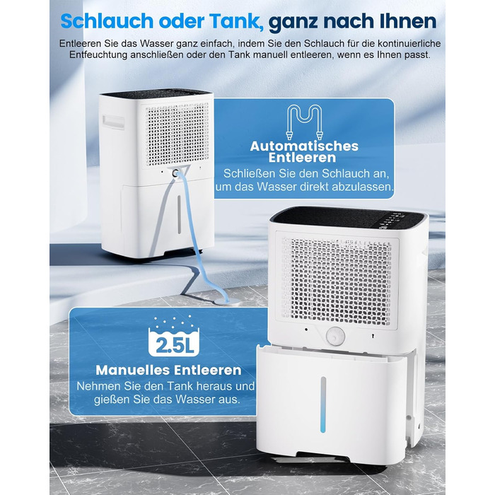 Електричний осушувач повітря 20 л/день з LED-дисплеєм, таймером та функцією відтавання, для квартир, ванних кімнат та підвалів