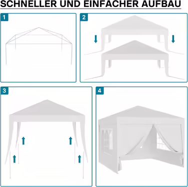 Wiltec Gazebo 3 x 3 m in White with UV Protection 50+, Garden Gazebo with Removable Sides, Party Tent with Windows for e.g. Terrace and Festival