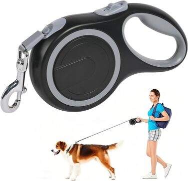 Рулетка для собак Aomig: витягується до 8м, навантаження до 50кг, чорна. Ідеальна для прогулянок та тренувань.