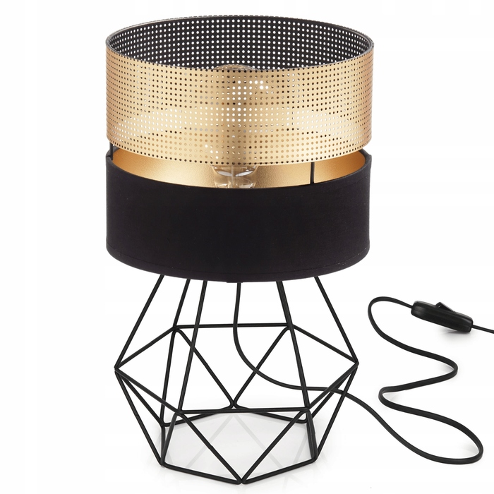Настільна нічна лампа з ажурним золотистим абажуром, патрон E27, LED