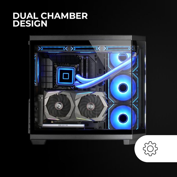 Ігровий корпус Mars Gaming MC-3T CORE ATX, панорамне скло (Dual-Camera), реверсивна материнська плата, підтримка рідкого охолодження, чорний