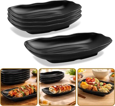 Teller Teller Rechteckig, чорний порцеляновий сервірувальний піднос для закусок, десертів, суші, тортів, салатів, фруктів, антипасті та гарнірів (Ljp5008-4)