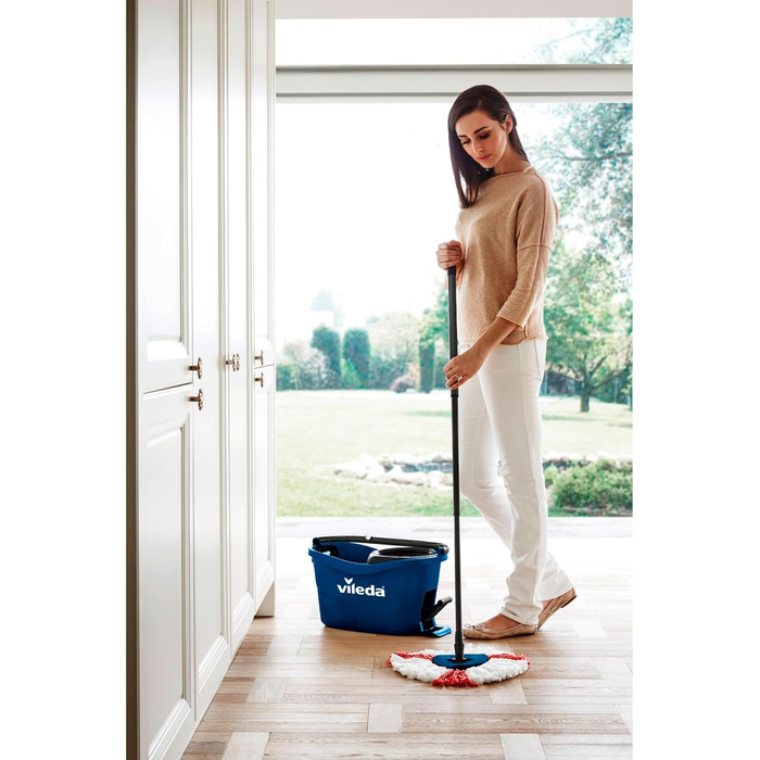 Набір для миття підлоги Vileda Turbo EasyWring & Clean: швабра та відро з механізмом віджиму PowerSchleuder, блакитний