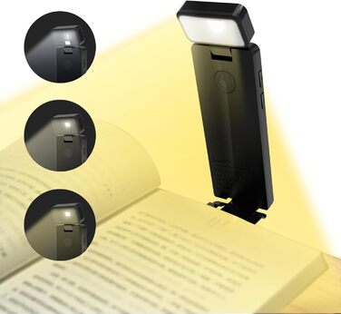 Клема-лампа для читання, акумуляторна, 3 режими температури кольору, USB, гнучка 360°, для книг, ідеальна для читачів та дітей (#6 Чорний)