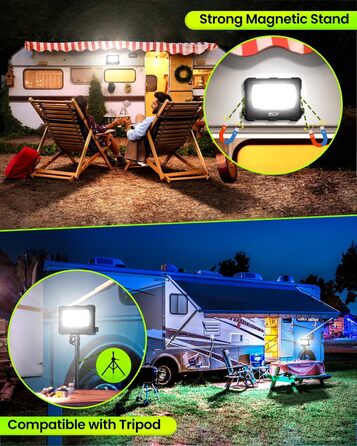 80W LED Construction Floodlight Battery Solar Work Light Portable, 4 Light Modes 12000mAh Battery Work Light USB Rechargeable 5 Brightness Levels Camping Lamp Portable Outdoor for Emergencies Construction Site Camping Garage