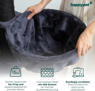 Кігтеточка для котів HAPPYPET 181 см - велика, стійка, з будинком та тунелем, ліжечка, іграшки, антрацит