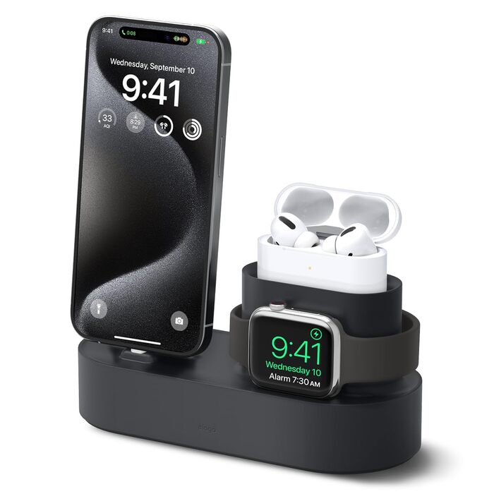 Зарядна станція Elago 3-в-1 для Apple Watch, AirPods та iPhone (білий/чорний) [Оригінальний кабель потрібен]