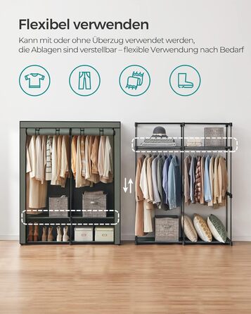 SONGMICS Storage Cabinet, Portable, with Hanging Rod, Foldable, Wardrobe, Bedroom, Office, 140 x 43 x 174 cm, RYG02GY (Beige Green)