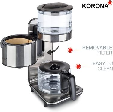 Кавоварка Korona 10295, нержавіюча сталь, 1,25 л, 1800 Вт, технологія проливного заварювання