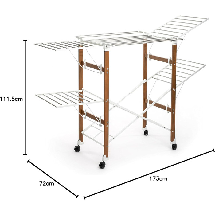 InnovaGoods - Folding and Extendable Metal Clothes Rack, 3 Height Levels, 11 Rods, Waterproof, Lightweight, Tool-Free Assembly, Iron, Size A (White)