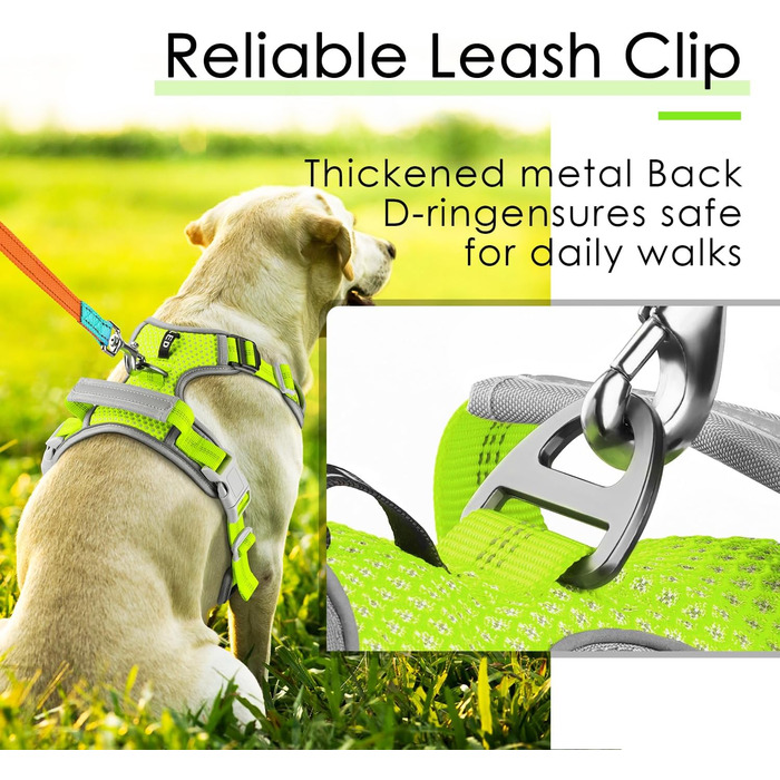 ThinkPet шлейка для собак від тяги з ручкою - регульована, без тиску, світловідбиваюча, дихаюча, з підкладкою (S, зелений)