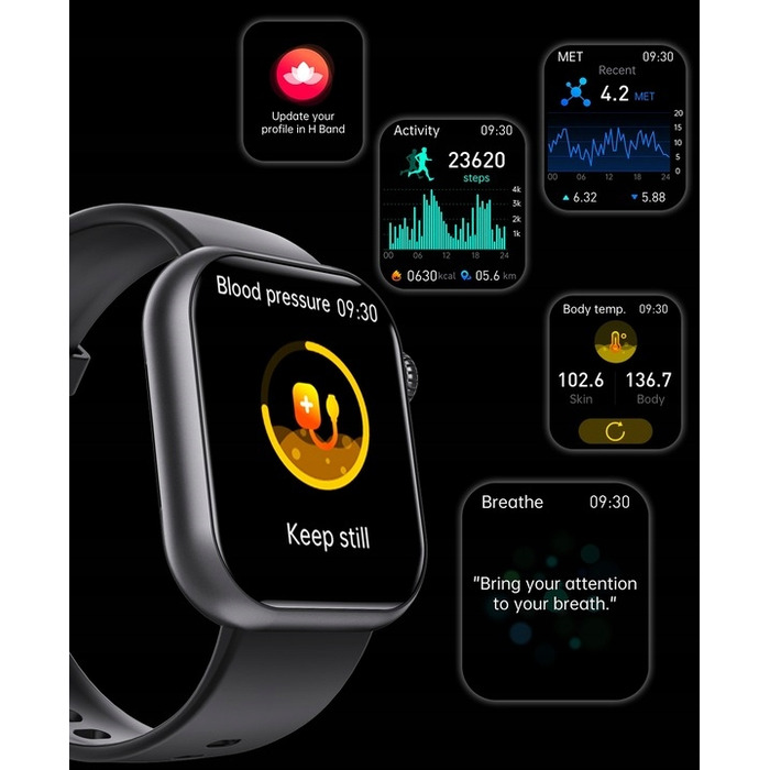 Смарт-годинник Bartomtime eTech58PRO Kardiowatch, унісекс, чорний