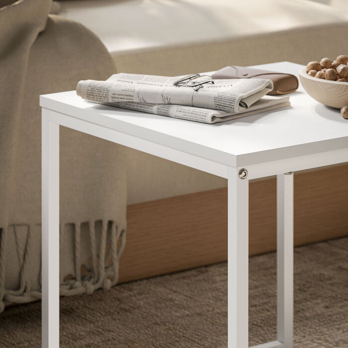 HOMCOM 2-Piece Couch Table Set, Square Side Table, Coffee Table with Steel Frame, Sofa Table in Modern Design, for Living Room, Holds up to 30 kg, White+Oak | Aosom