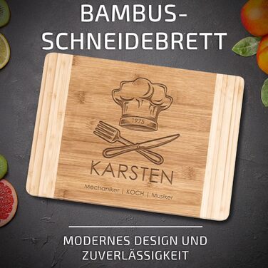 Maverton Bamboo Cutting Board with Engraving - Serving Board - Bread and Cheese Board, Solid Wood - Christmas Gifts - Size: 35x25 cm - Cutting Board for Men - for Birthdays - for Christmas - Chef