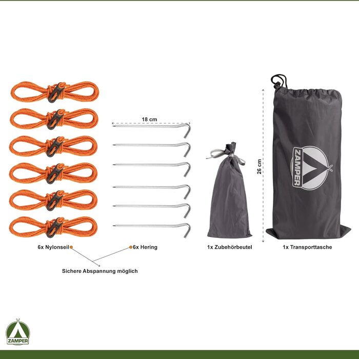 Тент Zamper Zelt-Plane 3x3м водонепроникний – сонцезахисний тент для кемпінгу, захист від сонця та UV-променів, для відпочинку на природі та на пляжі, колір зелений (кава/сірий)