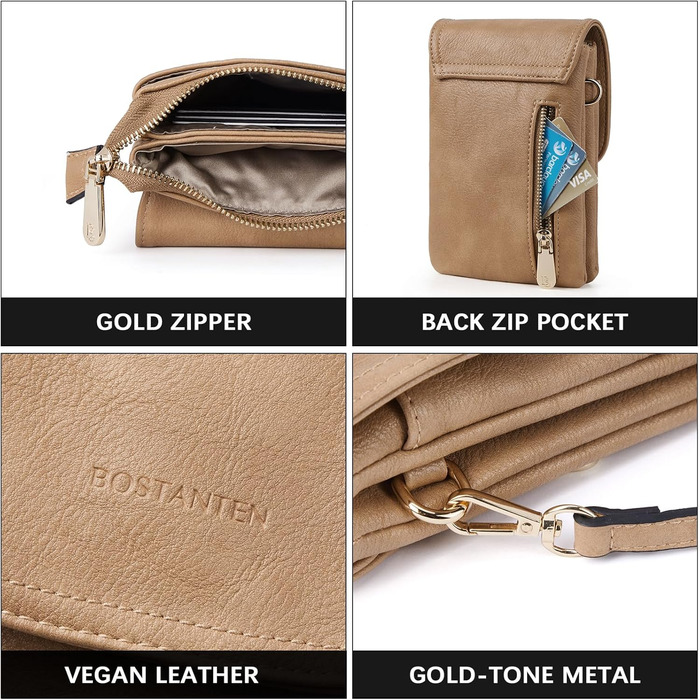 Сумка-клатч BOSTANTEN Klein через плече з PU шкіри для жінок, сіра (A-09-braun) - гаманець та сумка 2 в 1