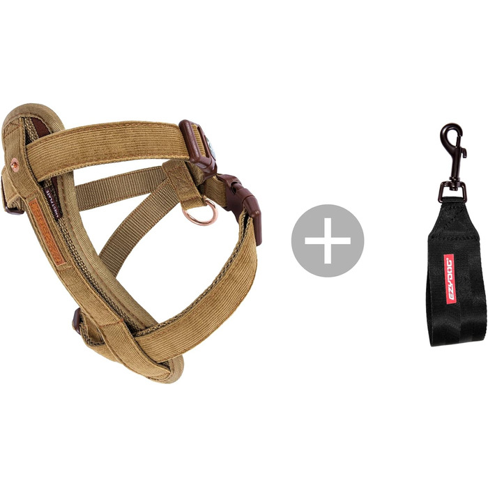 Шлейка для собак EzyDog Chest Plate – безпечна шлейка з адаптером для безпечного ременя – світловідбиваюча, м'яка шлейка для собак середніх та великих порід (Double Extra Small, Corduroy)