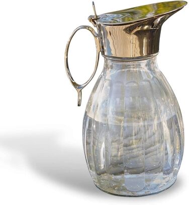 LOBERON Krug Agudelle, Subtle relief detailing, Artfully shaped handle, Elegant design, Capacity approximately 1.5 liters, Carafe, Table accessory, Glass, Brass, clear/silver