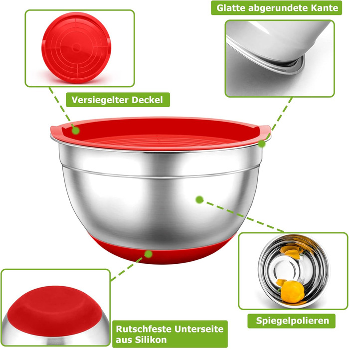 TEAMFAR Mixing Bowl Set, 7-Piece Stainless Steel Bowl Salad Bowl Set with Airtight Lids and Silicone Bottom, Nesting & Dishwasher Safe, 0.7L / 1.2L / 1.5L / 2.5L / 2.8L / 3.5L / 6.5L, assorted colors