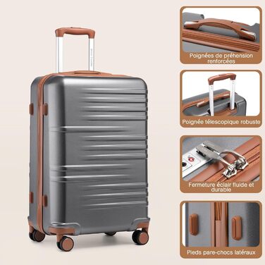 Набір валіз British Traveller: жорсткі валізи з ABS+PC, 8 коліс, TSA-замок, сірий колір. Ідеальний ручний багаж.