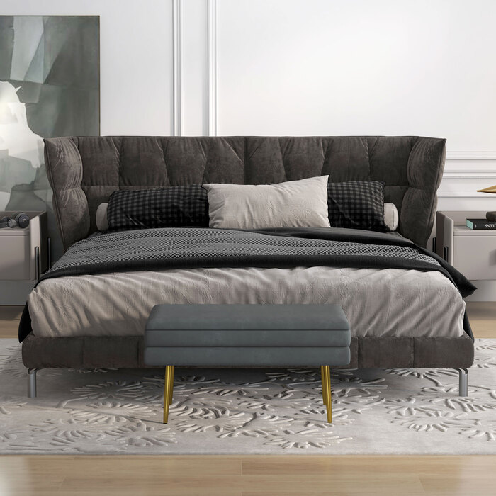HOMCOM Bench with Cushion and Storage in Grey, Velvet-Look, Bed Bench with Steel Legs, Shoe Bench for Living Room & Bedroom 79.5x37.5x43cm