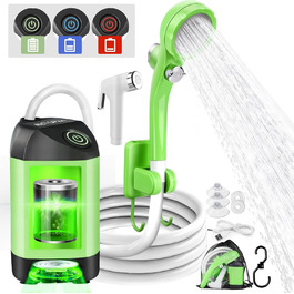 AUTOPkio Camping Shower with Battery, Upgraded Camping Shower 4500mAh Rechargeable Pump, IPX7 Waterproof for Camp, Outdoor, Hiking, Car Washing, Pet (Green)
