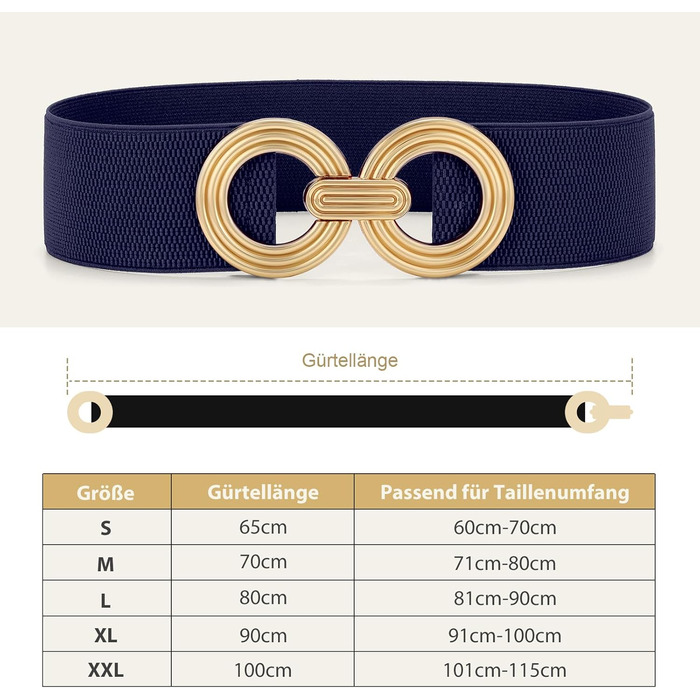 Жіночий широкий еластичний пояс JasGood з блискавкою, смугастий, для суконь та піджаків (Темно-синій, M: об'єм талії 71-80 см)