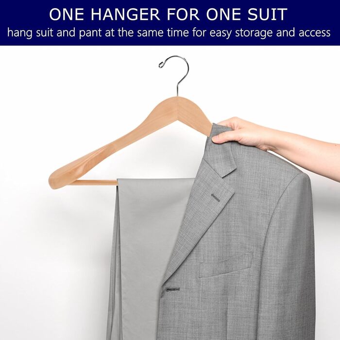 Amber Home 10-Piece 44.5cm Natural Wooden Clothes Hangers with Wide Shoulders (5.8cm), Sturdy and Shiny Hanger with Round Bar for Suit, Jacket, Coat, Shirt, Trousers