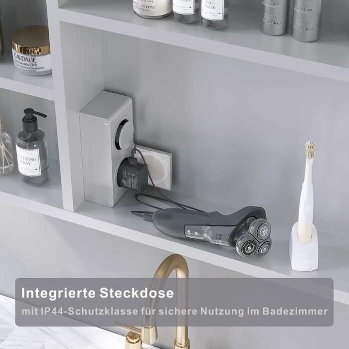 Дзеркальна шафа для ванної кімнати AQUABATOS з розеткою та підсвічуванням LED, 50x70 см, шафа для ванної кімнати, дзеркало з інфрачервовим сенсором, регулювання яскравості, антизапарювання, холодне біле світло