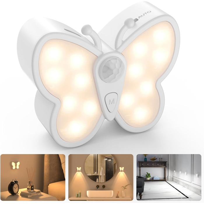 Motion Sensor Night Light, 2 Pack LED Night Lamp Dimmable with 3 Color Modes, USB Rechargeable Bedside Light Indirect Lighting for Kids' Rooms, Hallway, Staircase, Bedroom, Bathroom (1 Piece)