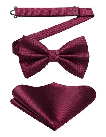 Метелик HISDERN для чоловіків з кишеньковим хустинкою, однотонний, регульований, для смокінгу, весілля, вечірки, колір бордовий