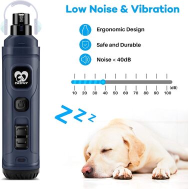 Електричний точилка для кігтів собак та котів Casfuy з LED-підсвіткою, 2 швидкості, тихий, для собак та котів малих та середніх порід (Navy Blue)